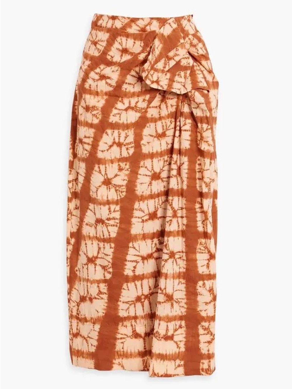 ULLA JOHNSON Ember Hand Dyed Diamond Shibori Ruffle Midi Skirt size 6 cotton